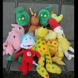 10 Dr. Seuss Plushes Grinch Sneetch Lorax Sam Spot Max Thing 2 Fish Classroom